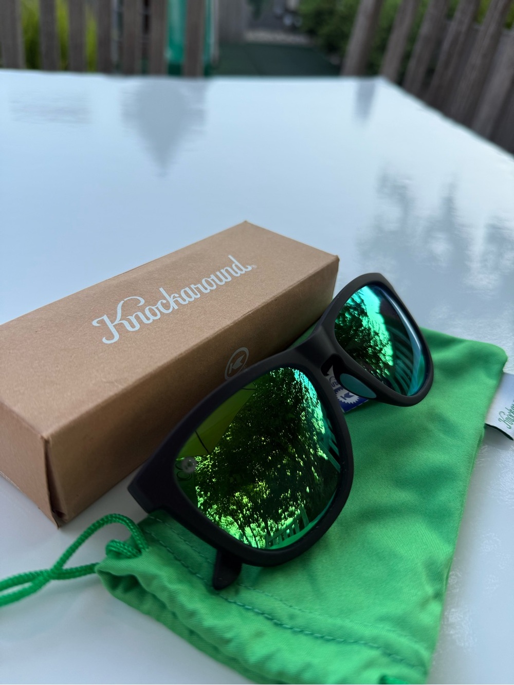Knockaround Sunglasses with Green Mirrored Lenses